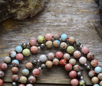 Thumbnail for Natural Jasper Agate Pyrite Bead Necklace With Tassel