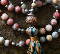 Thumbnail for Natural Jasper Agate Pyrite Bead Necklace With Tassel