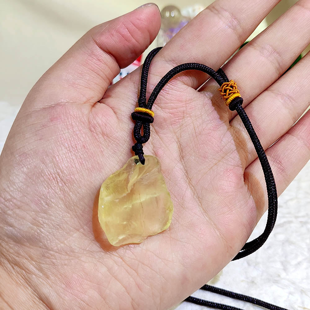 Natural Citrine Pendant Raw Stone Necklace