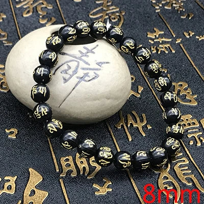 Natural Black Obsidian Carved Buddha Lucky Bracelet