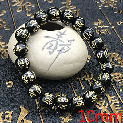 Natural Black Obsidian Carved Buddha Lucky Bracelet