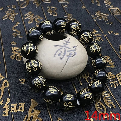 Natural Black Obsidian Carved Buddha Lucky Bracelet