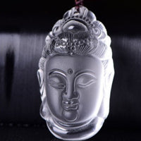 Thumbnail for Natural Clear Crystal Carved Guanyin Pendant Necklace