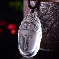 Thumbnail for Natural Clear Crystal Carved Guanyin Pendant Necklace