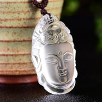 Thumbnail for Natural Clear Crystal Carved Guanyin Pendant Necklace