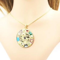 Thumbnail for Silver & Zirconia Vintage Evil Eye Pendant Necklace in Gold