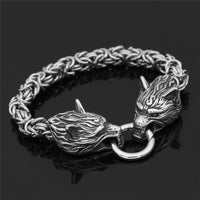 Thumbnail for Stainless Steel Nordic DOUBLE WOLF Head ANIMAL SPIRIT King Chain Bracelet