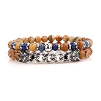 Thumbnail for Natural Stone & Stainless Steel  Double WOLF 'LOYALTY' 2 pc Bracelet Set -13 Styles