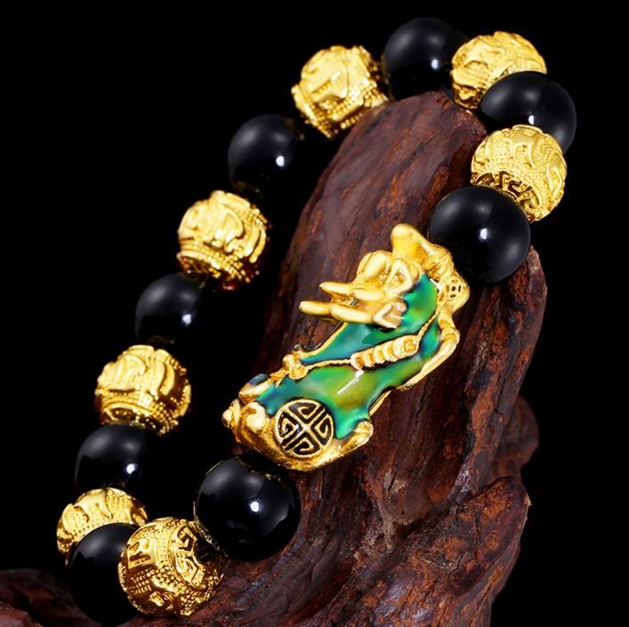 Mens Onyx & Om Bead Thermochromic PI XIU PROSPERITY Bracelet