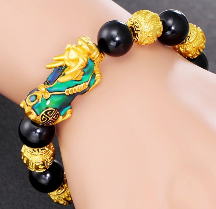 Mens Onyx & Om Bead Thermochromic PI XIU PROSPERITY Bracelet