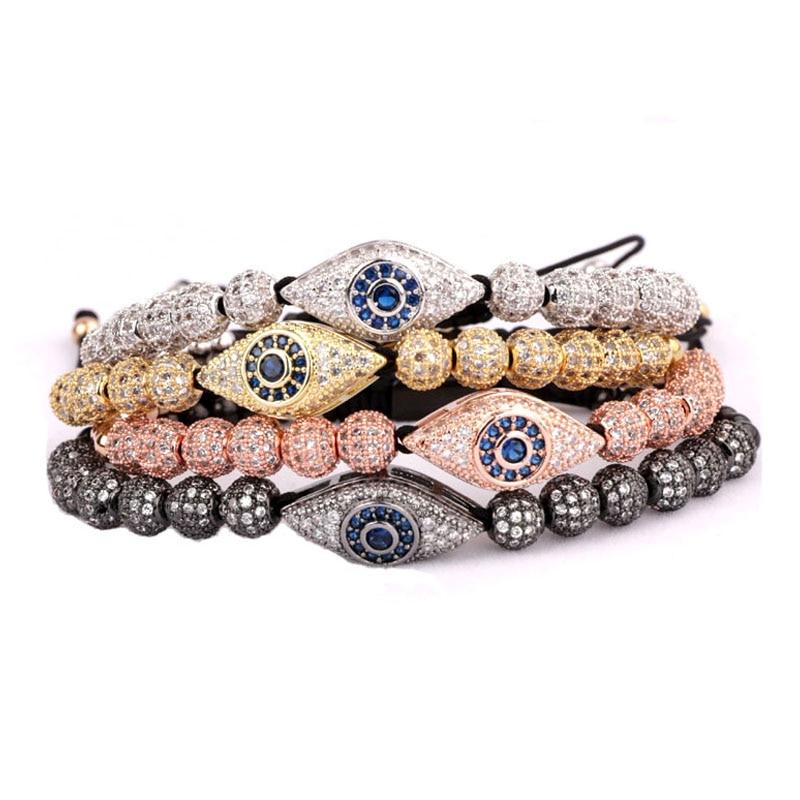 Stainless Steel & Luxury Pave Cubic Zirconia EVIL EYE PROTECTION Unisex Charm Bracelet- 4 colors