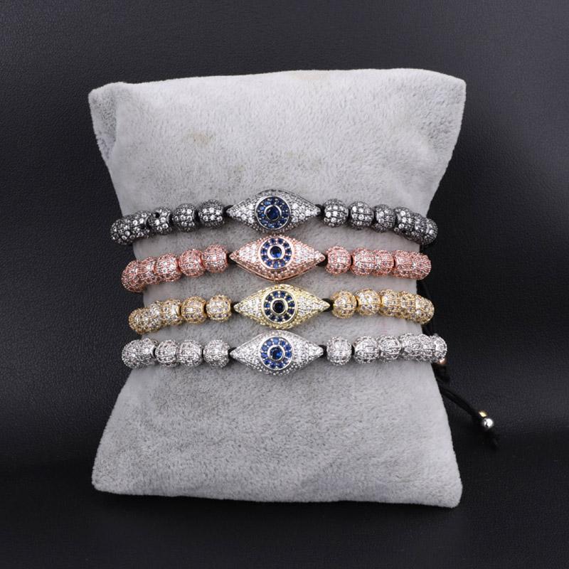 Stainless Steel & Luxury Pave Cubic Zirconia EVIL EYE PROTECTION Unisex Charm Bracelet- 4 colors