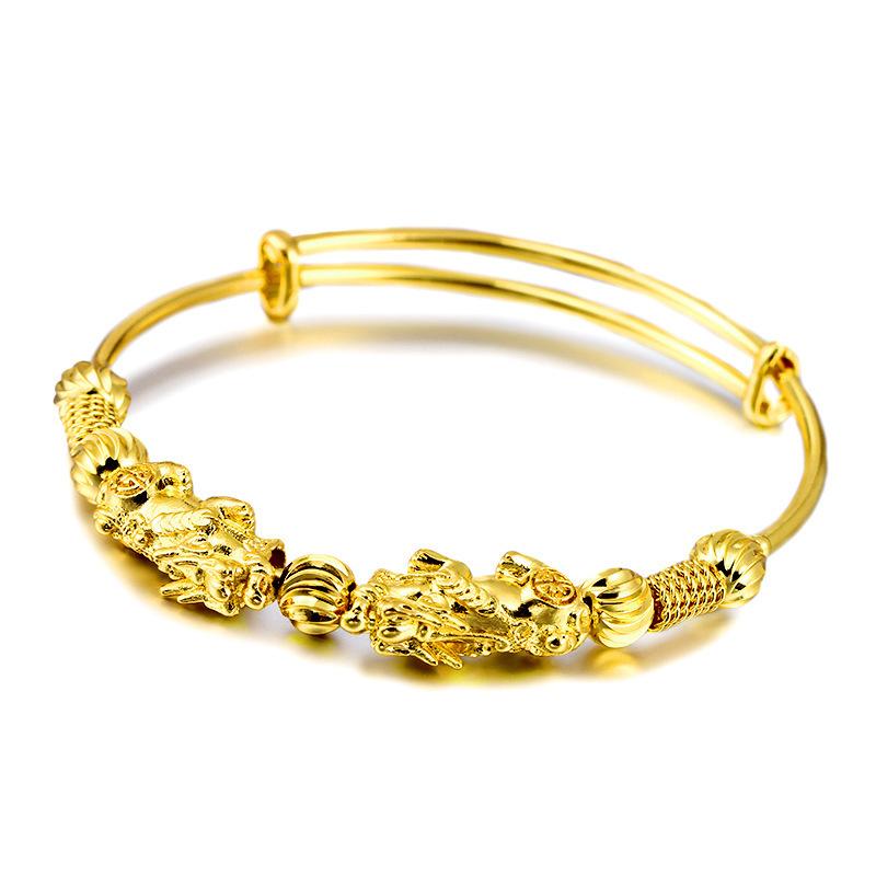 24K  Gold Plated DOUBLE PIXIU WEALTH  Attracting Feng Shui Bangle-33% off !