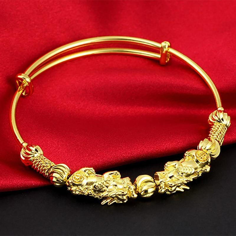 24K  Gold Plated DOUBLE PIXIU WEALTH  Attracting Feng Shui Bangle-33% off !