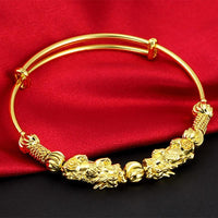 Thumbnail for 24K  Gold Plated DOUBLE PIXIU WEALTH  Attracting Feng Shui Bangle-33% off !