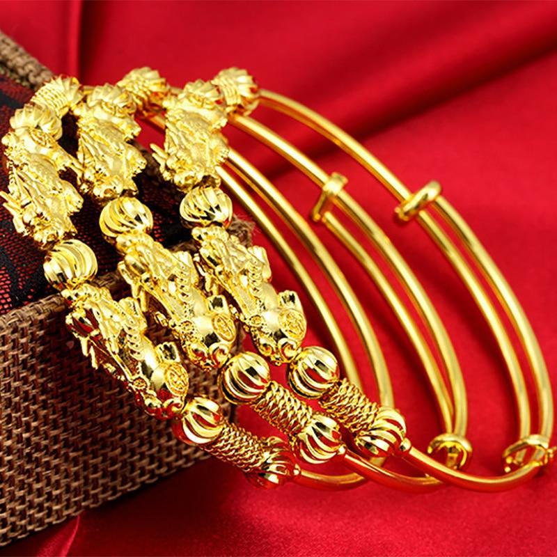 24K  Gold Plated DOUBLE PIXIU WEALTH  Attracting Feng Shui Bangle-33% off !