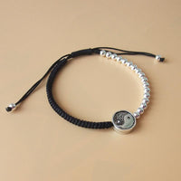 Thumbnail for Sterling Silver Yin Yang Charm Black Rope BALANCE Bracelet