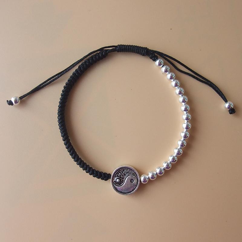 Sterling Silver Yin Yang Charm Black Rope BALANCE Bracelet