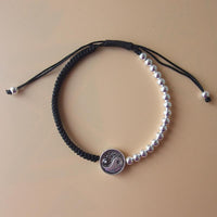 Thumbnail for Sterling Silver Yin Yang Charm Black Rope BALANCE Bracelet