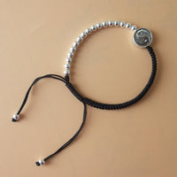 Thumbnail for Sterling Silver Yin Yang Charm Black Rope BALANCE Bracelet