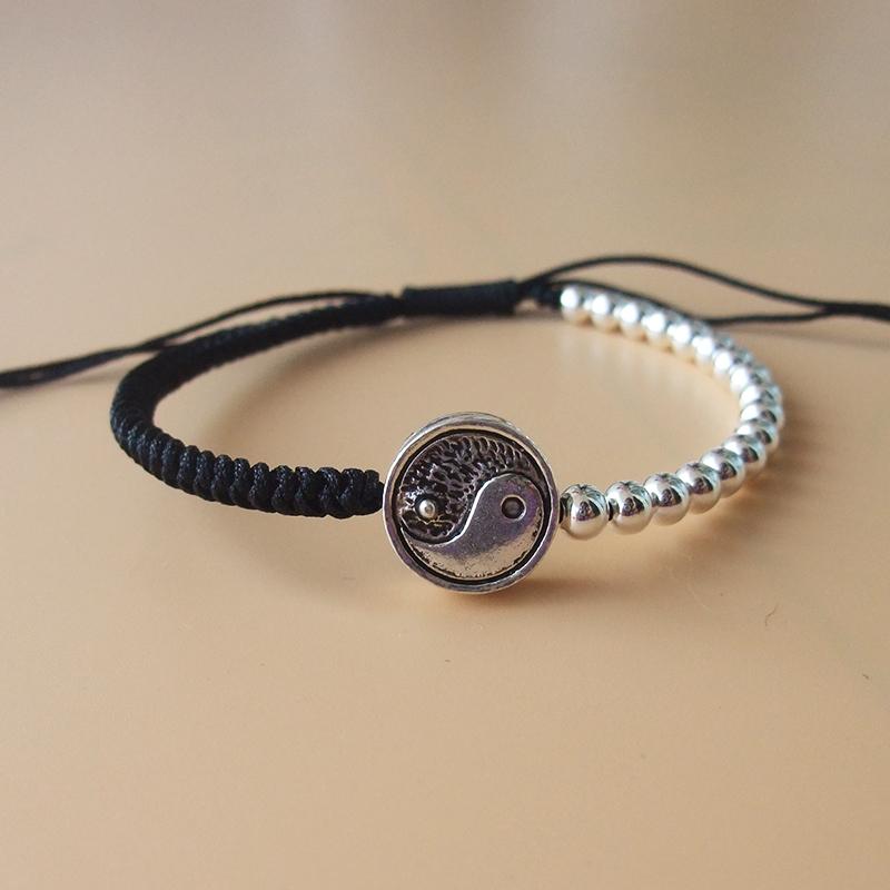 Sterling Silver Yin Yang Charm Black Rope BALANCE Bracelet