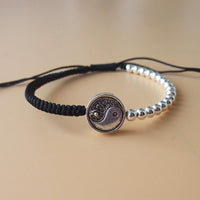 Thumbnail for Sterling Silver Yin Yang Charm Black Rope BALANCE Bracelet