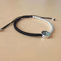 Thumbnail for Sterling Silver Yin Yang Charm Black Rope BALANCE Bracelet