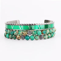 Thumbnail for Luxury Steel & Green/Blue IMPERIAL JASPER 3 pc  'STABILITY' Bracelet Set