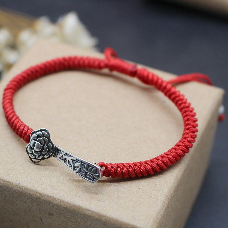 925 Sterling Silver Feng Shui RU YI -POWER ATTRACTING Scepter Red Rope Bracelet