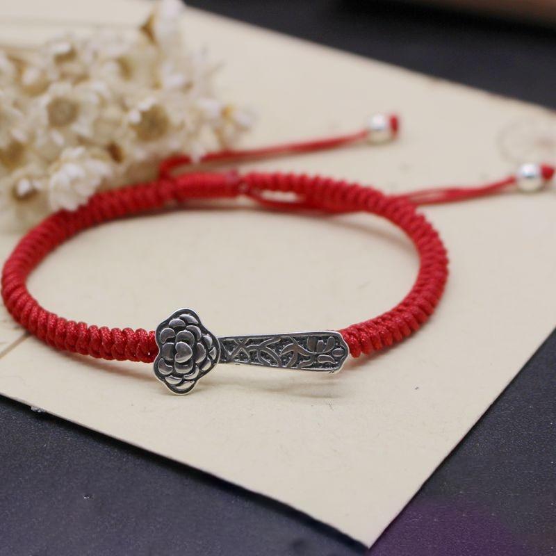 925 Sterling Silver Feng Shui RU YI -POWER ATTRACTING Scepter Red Rope Bracelet