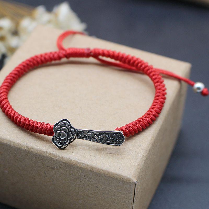 925 Sterling Silver Feng Shui RU YI -POWER ATTRACTING Scepter Red Rope Bracelet