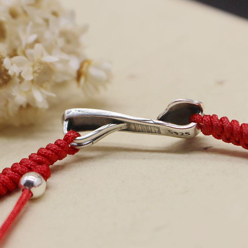 925 Sterling Silver Feng Shui RU YI -POWER ATTRACTING Scepter Red Rope Bracelet