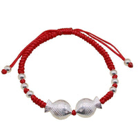 Thumbnail for 925 Sterling Silver Kissing KOI Fish FREEDOM & FERTILITY Lotus  Red Rope Bracelet