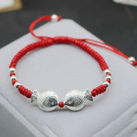 Thumbnail for 925 Sterling Silver Kissing KOI Fish FREEDOM & FERTILITY Lotus  Red Rope Bracelet