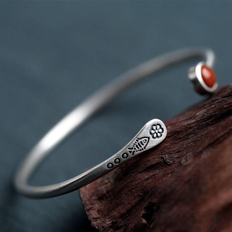 Ethnic Thai Silver Simplistic Fish & Natural Stone TRANQUILITY Bangle