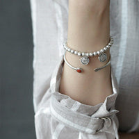 Thumbnail for Ethnic Thai Silver Simplistic Fish & Natural Stone TRANQUILITY Bangle