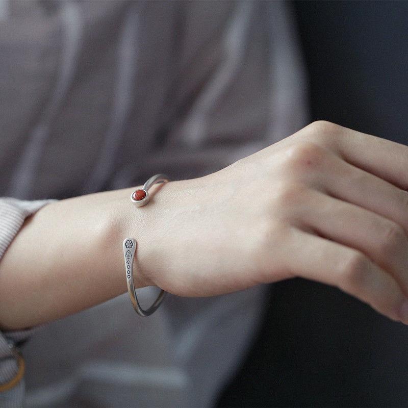 Ethnic Thai Silver Simplistic Fish & Natural Stone TRANQUILITY Bangle