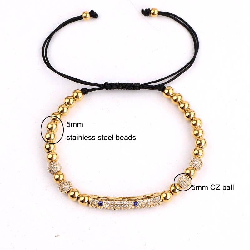 Luxury Cubic Zirconia Pave MINI EVIL EYES  Stainless Steel Bead Bracelet-3 colors