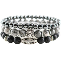 Thumbnail for 3/pc PROTECTION Set of Mens Hematite, Larvikite & Lava Stone Health Bracelets