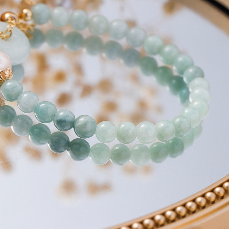 Boho Natural Jadeite & Freshwater Pearl 'LUCK' Bracelet