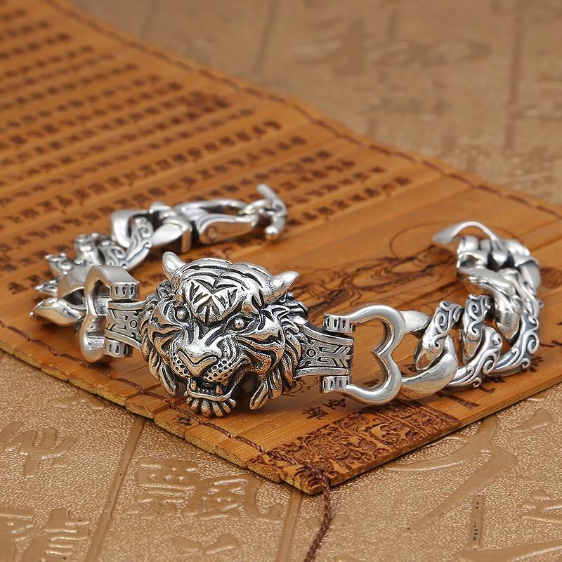 Ethnic Thai Silver Men's 'Royal Bengal' Tiger Bracelet