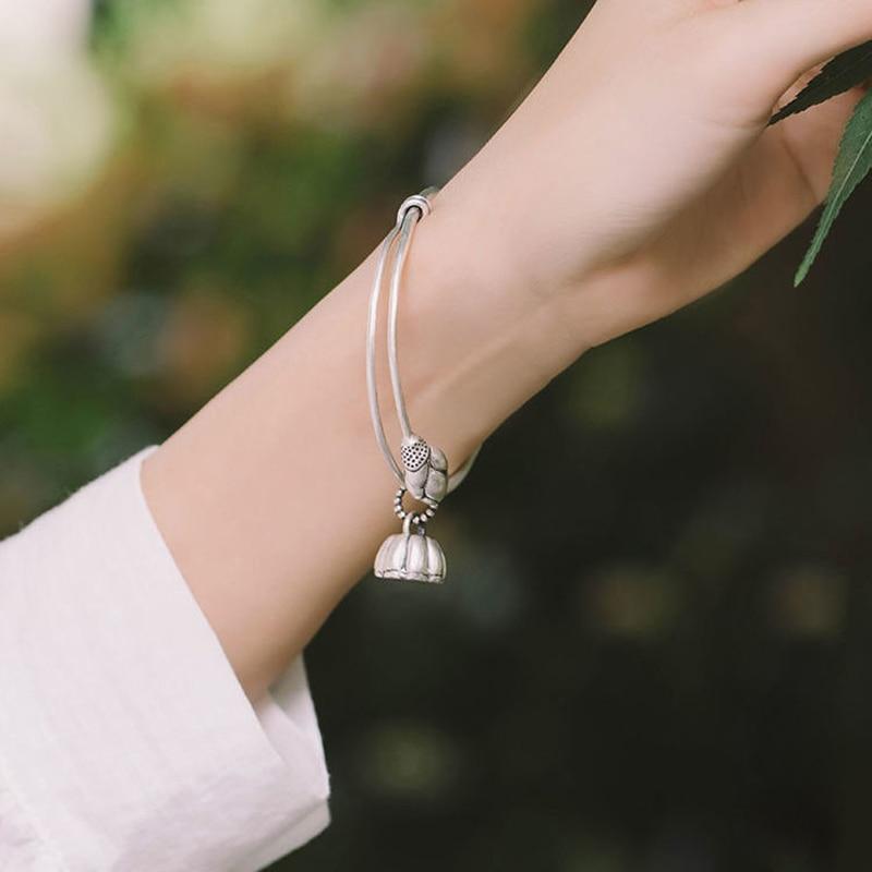 Ethnic Thai Silver Adjustable Lotus Root Bangle