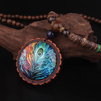 Thumbnail for Ethnic Nepalese Peacock Feather Design & Sandalwood Necklace