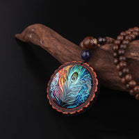 Thumbnail for Ethnic Nepalese Peacock Feather Design & Sandalwood Necklace