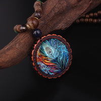 Thumbnail for Ethnic Nepalese Peacock Feather Design & Sandalwood Necklace