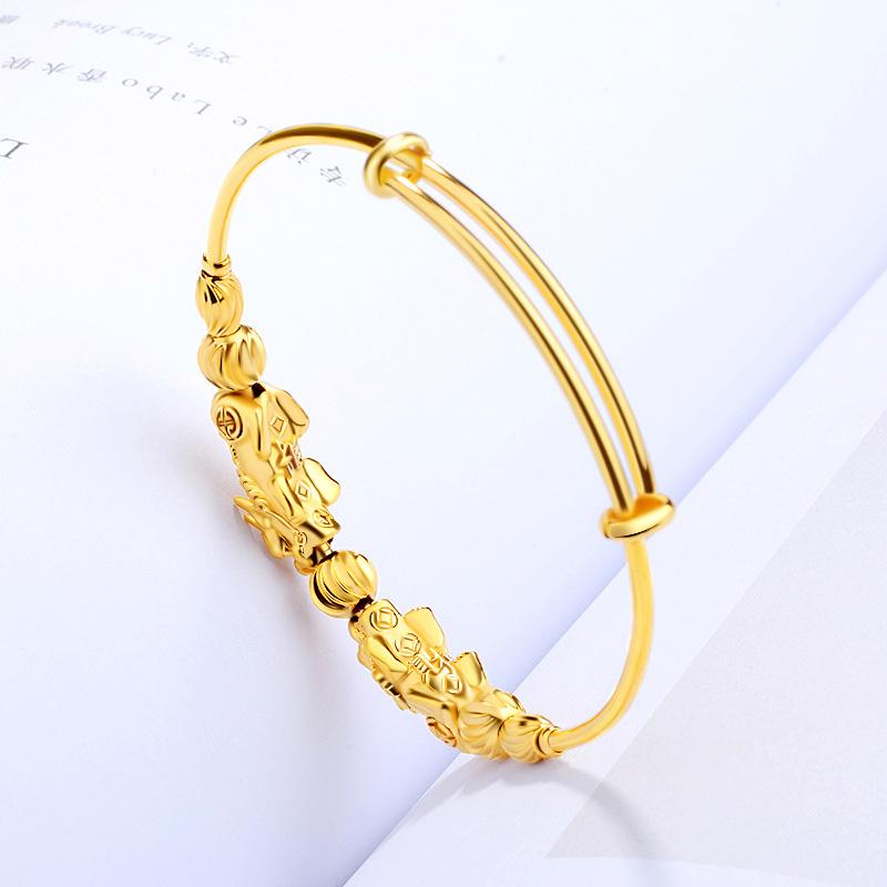 24K  Gold Plated DOUBLE PIXIU WEALTH  Attracting Feng Shui Bangle-33% off !