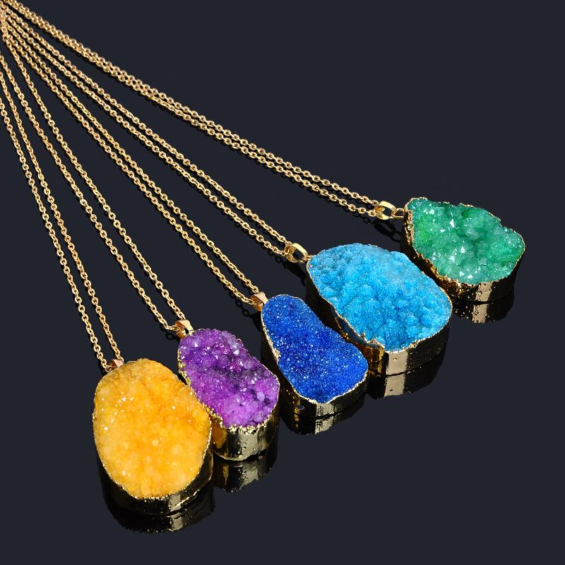 Natural Geode Stone Pendant Necklace