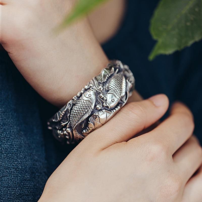 Ethnic Thai Silver Dynamic Koi Carp Bangle