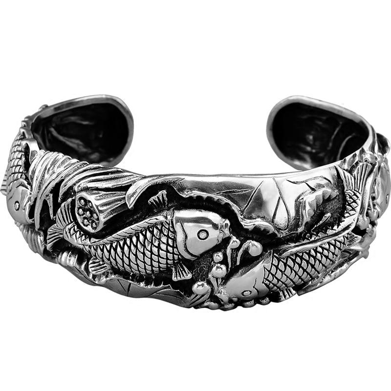 Ethnic Thai Silver Dynamic Koi Carp Bangle