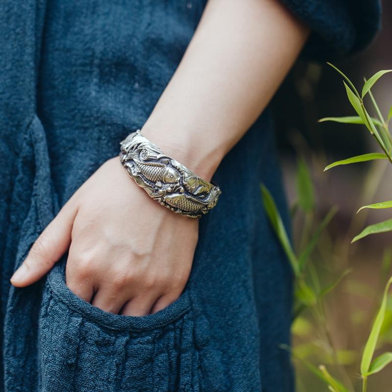 Ethnic Thai Silver Dynamic Koi Carp Bangle